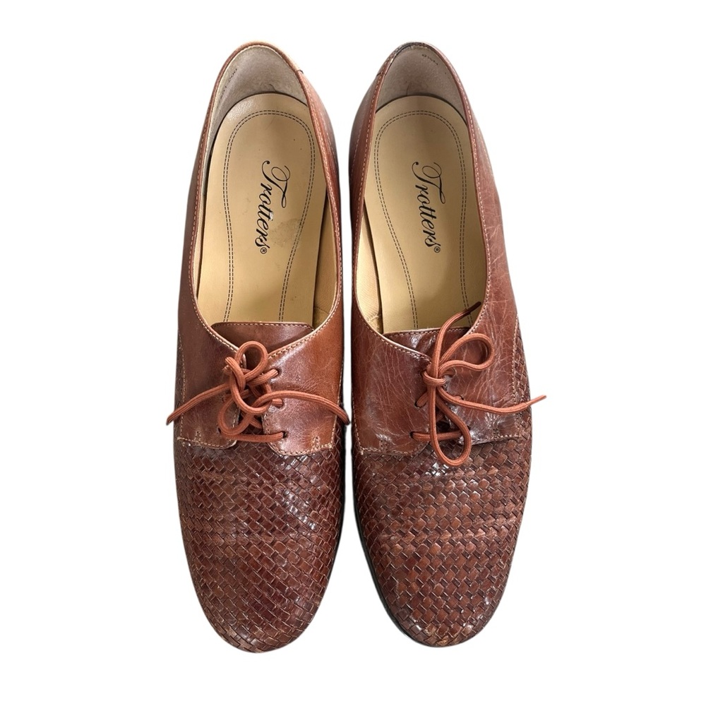 Vintage Trotters Woven Brown Leather Lace Up Oxfords Flats Size 9.5 Fits 8